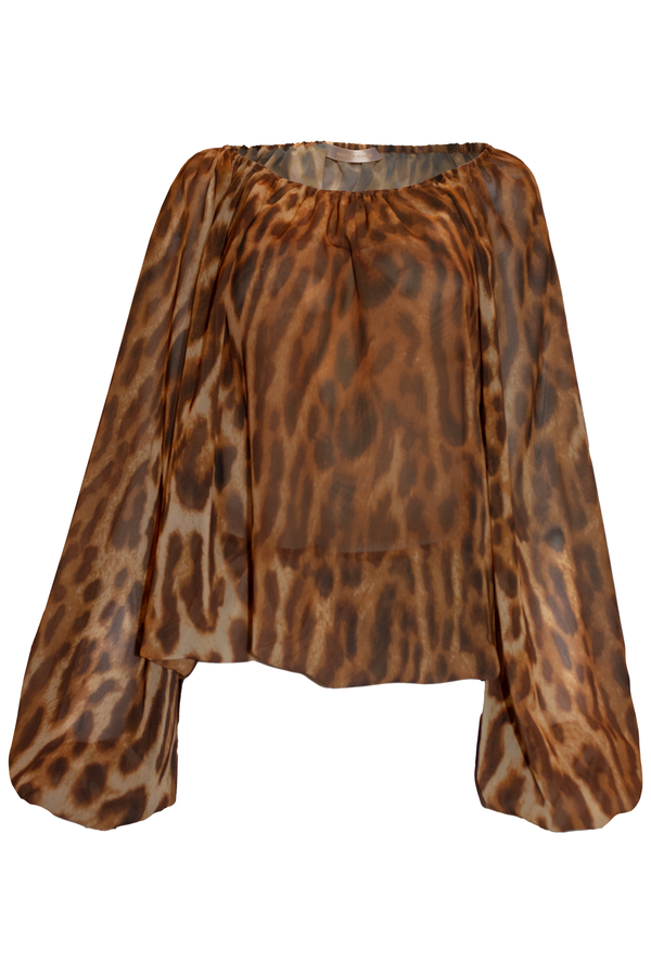 Naeem Khan LEOPARD PRINT CHIFFON BLOUSE