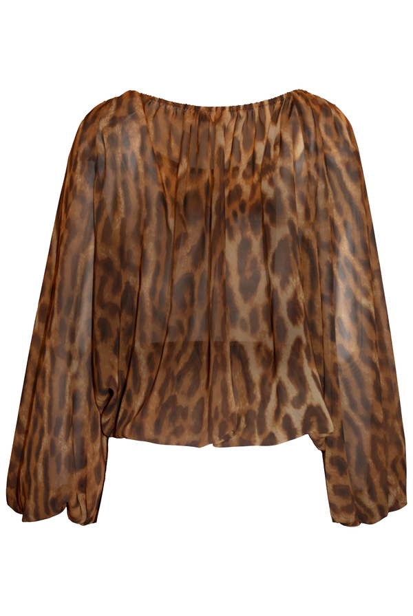 Naeem Khan LEOPARD PRINT CHIFFON BLOUSE