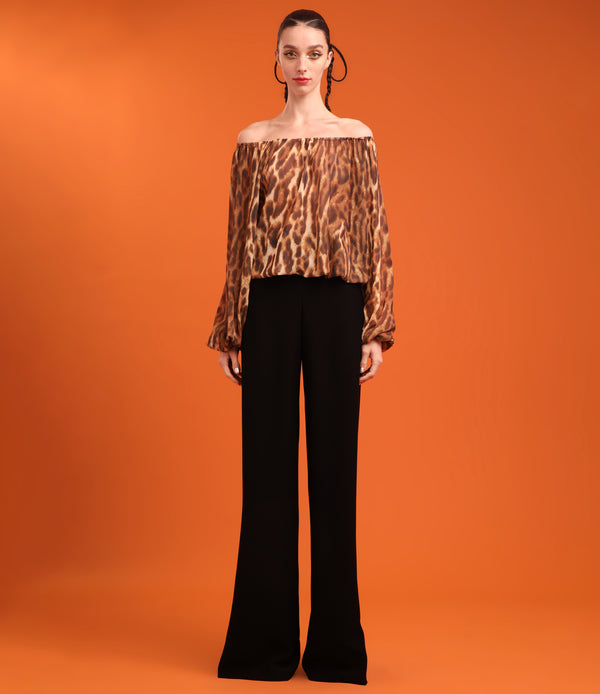 naeem khan LEOPARD PRINT CHIFFON BLOUSE
