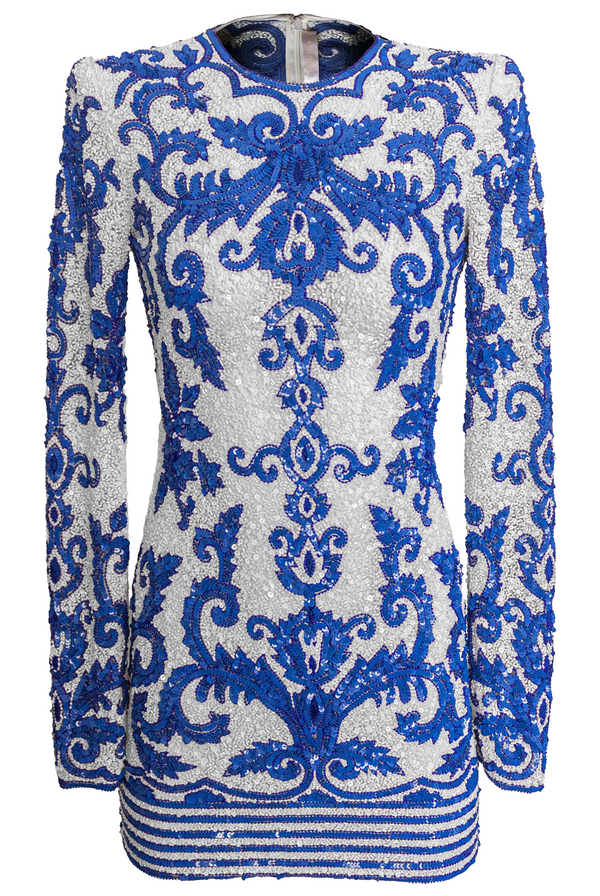 Naeem Khan LONG SLEEVE EMBROIDERED COCKTAIL DRESS