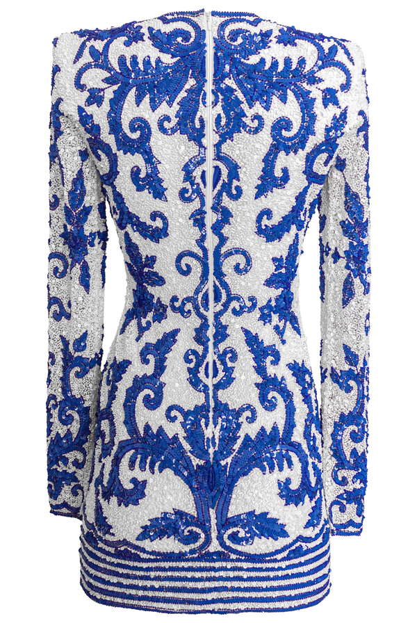 Naeem Khan LONG SLEEVE EMBROIDERED COCKTAIL DRESS