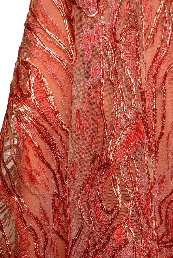 Naeem Khan METALLIC RAFFIA HALTER TEA LENGTH DRESS