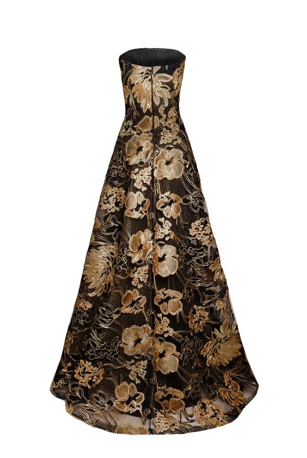 Naeem Khan METALLIC RAFFIA STRAPLESS GOWN