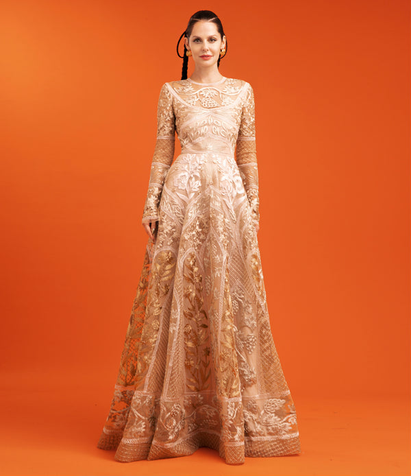 naeem khan METALLIC THREAD WORK GOWN