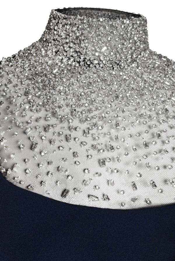 Naeem Khan OMBRE BEADED NECKLINE LONG SLEEVE GOWN