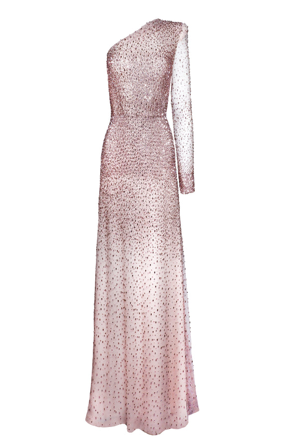 Naeem Khan OMBRE BEADED ONE SHOULDER GOWN