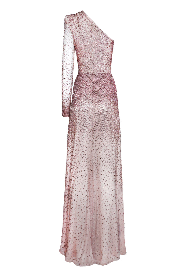 Naeem Khan OMBRE BEADED ONE SHOULDER GOWN