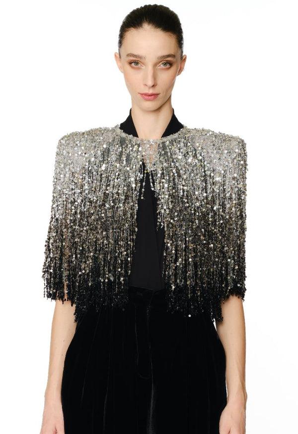 Naeem Khan OMBRE SEQUIN FRINGE BOLERO