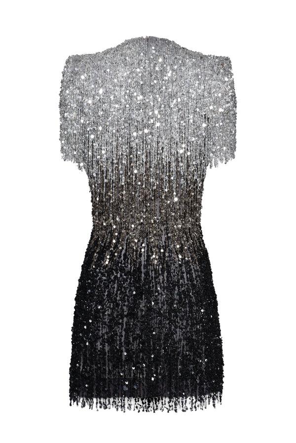 Naeem Khan OMBRE SEQUIN FRINGE DRESS