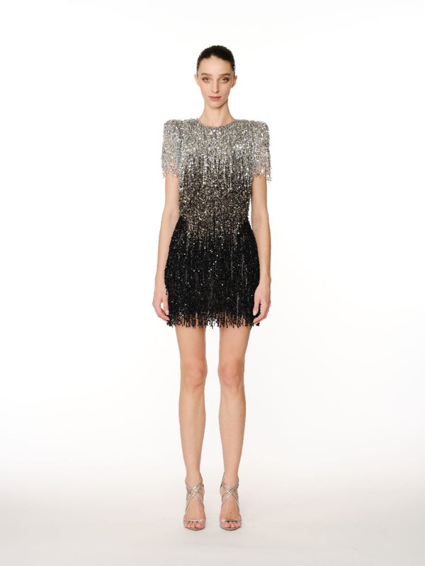 naeem khan OMBRE SEQUIN FRINGE DRESS