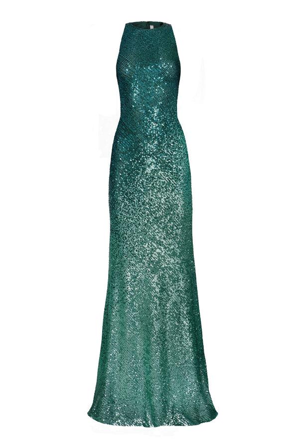 Naeem Khan OMBRE STRETCH SEQUIN HALTER GOWN
