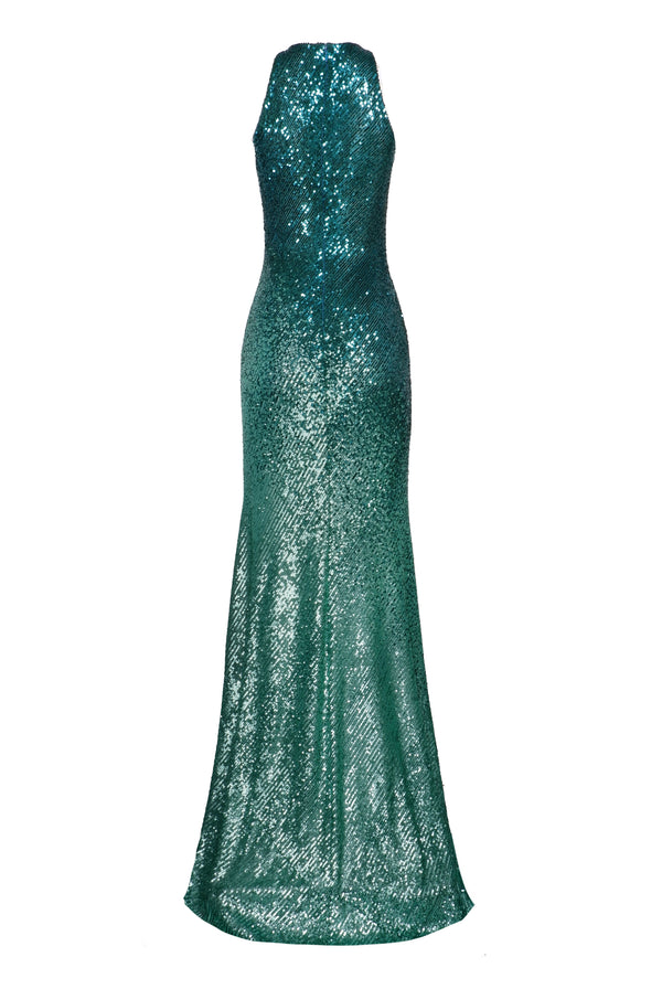 Naeem Khan OMBRE STRETCH SEQUIN HALTER GOWN