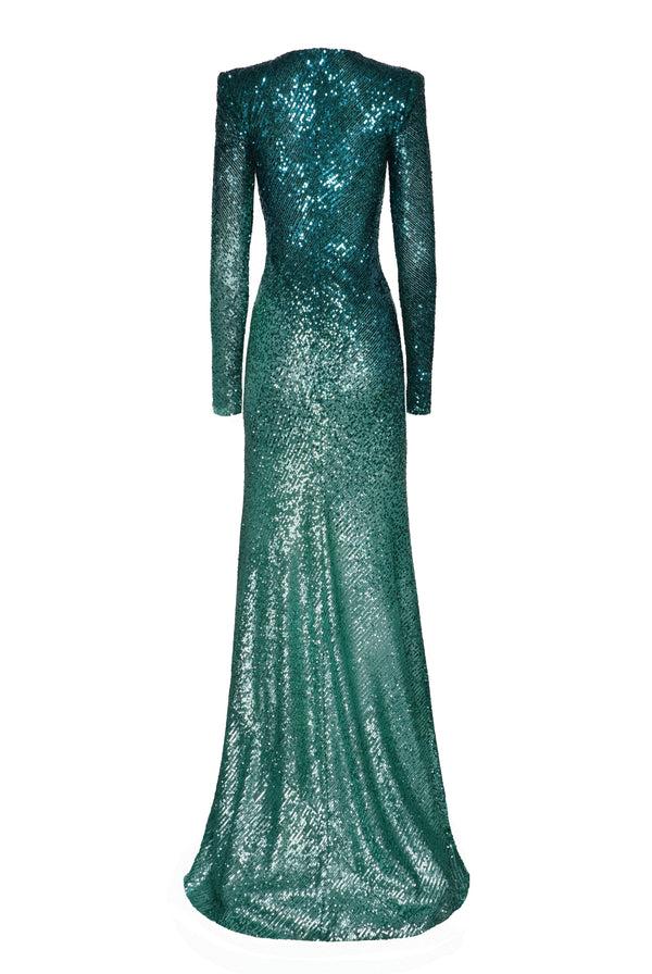 Naeem Khan OMBRE STRETCH SEQUIN LONG SLEEVE GOWN