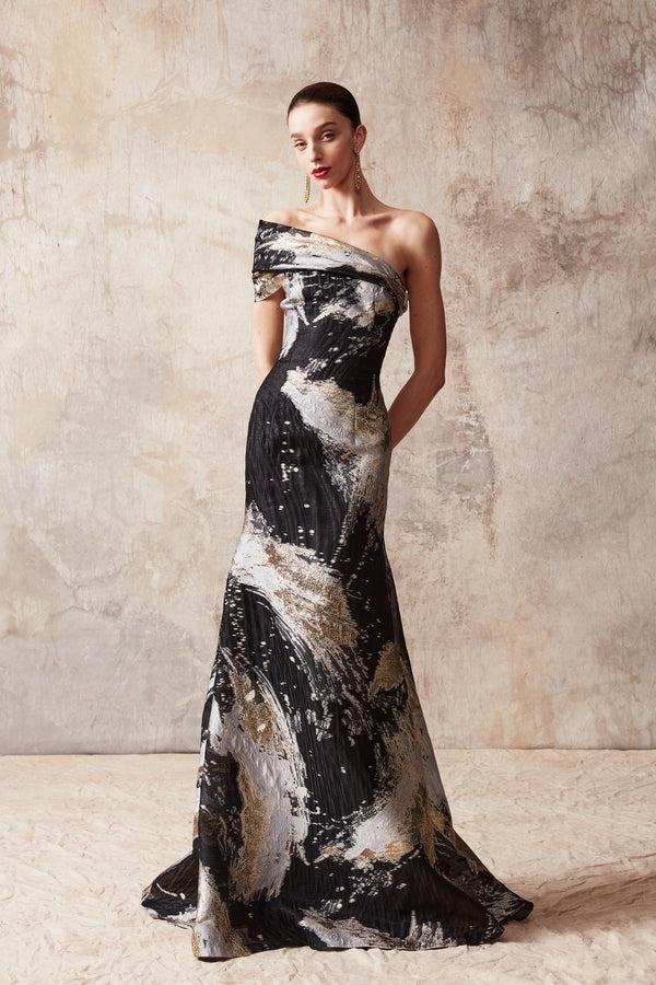 Naeem Khan One Shoulder Fit To Flare Gown