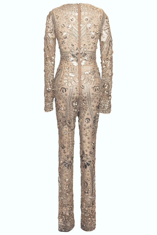 Naeem Khan OXIDIZED SILVER METAL JUMPSUIT