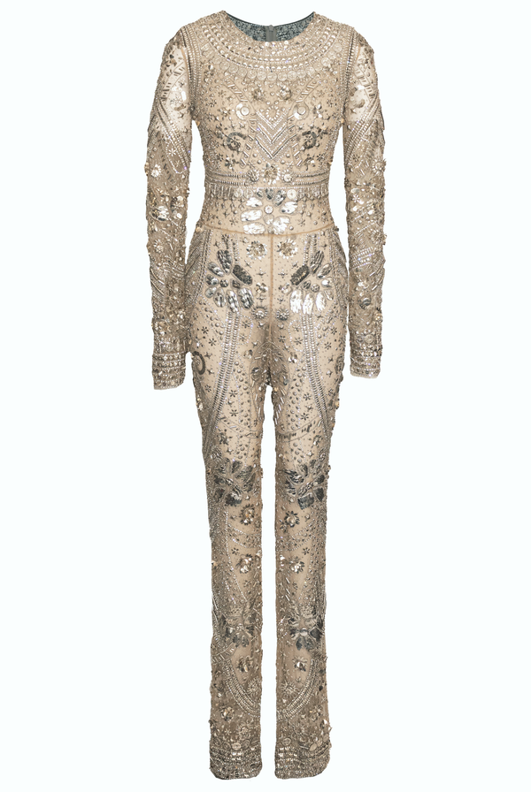 Naeem Khan OXIDIZED SILVER METAL JUMPSUIT