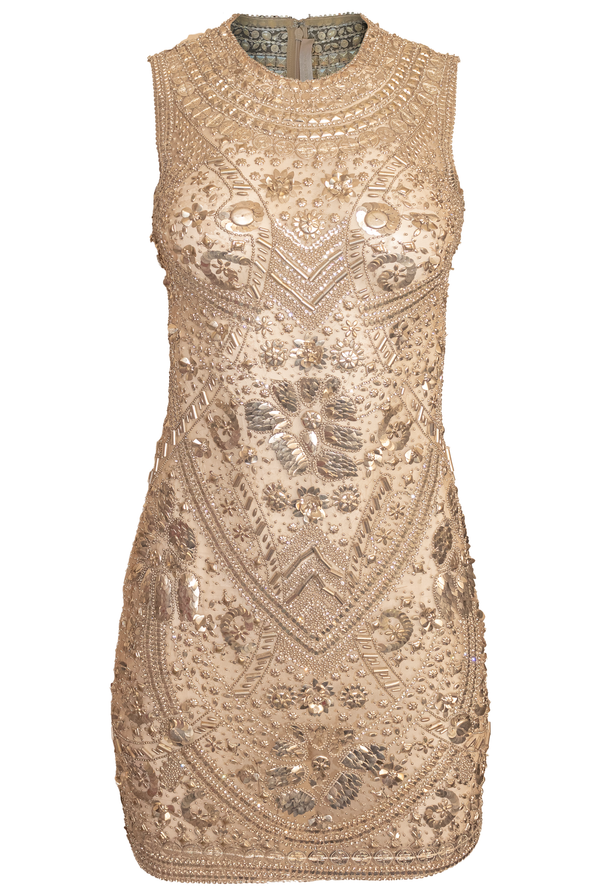Naeem Khan OXIDIZED SILVER METAL SLEEVELESS DRESS
