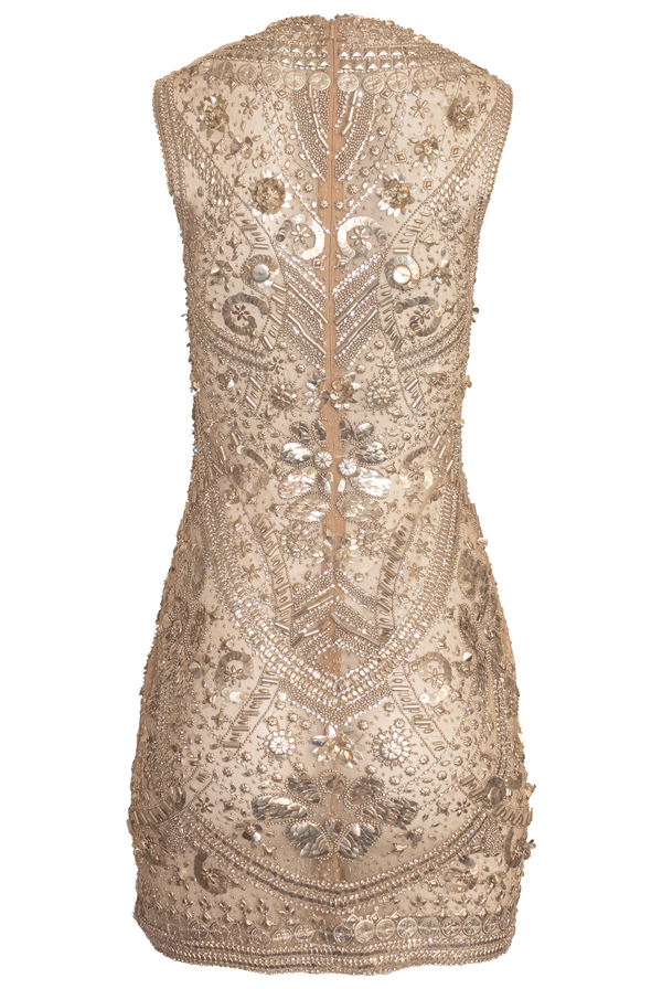 Naeem Khan OXIDIZED SILVER METAL SLEEVELESS DRESS