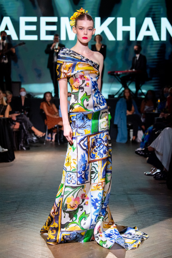 naeem khan Porcelain Print One Shoulder Gown