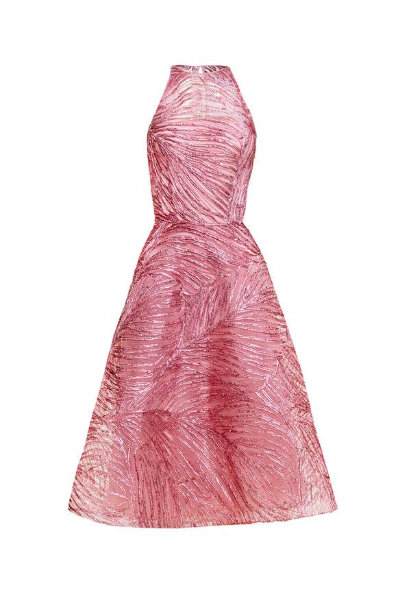 Naeem Khan RAFFIA HALTER FULL SKIRT DRESS