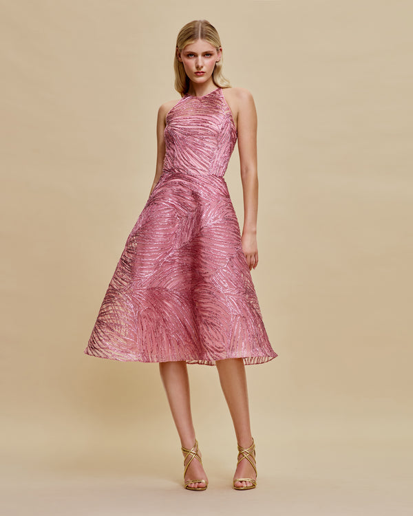 naeem khan RAFFIA HALTER FULL SKIRT DRESS