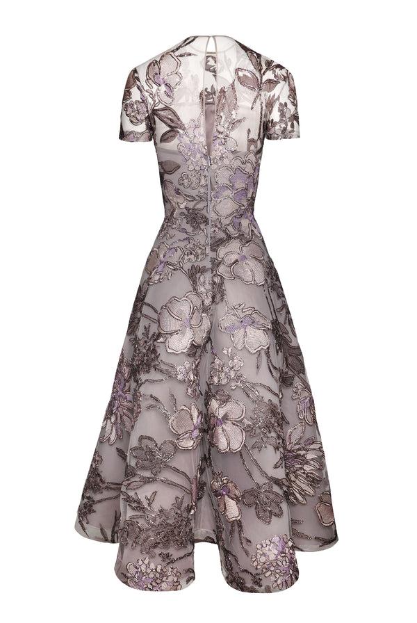 Naeem Khan RAFFIA JEWEL NECK CAP SLEEVE DRESS