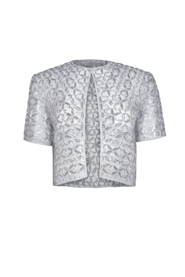 naeem khan Raffia Short Sleeve Cropped Bolero