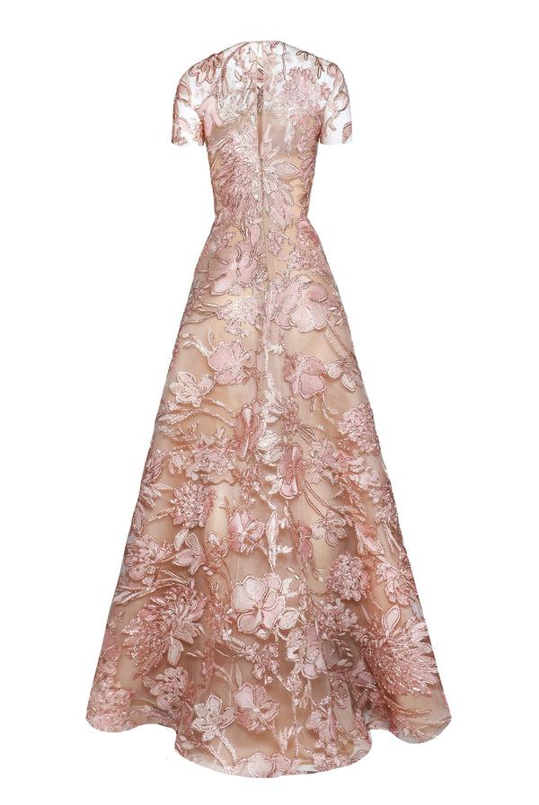 Naeem Khan Raffia Short Sleeve Gown