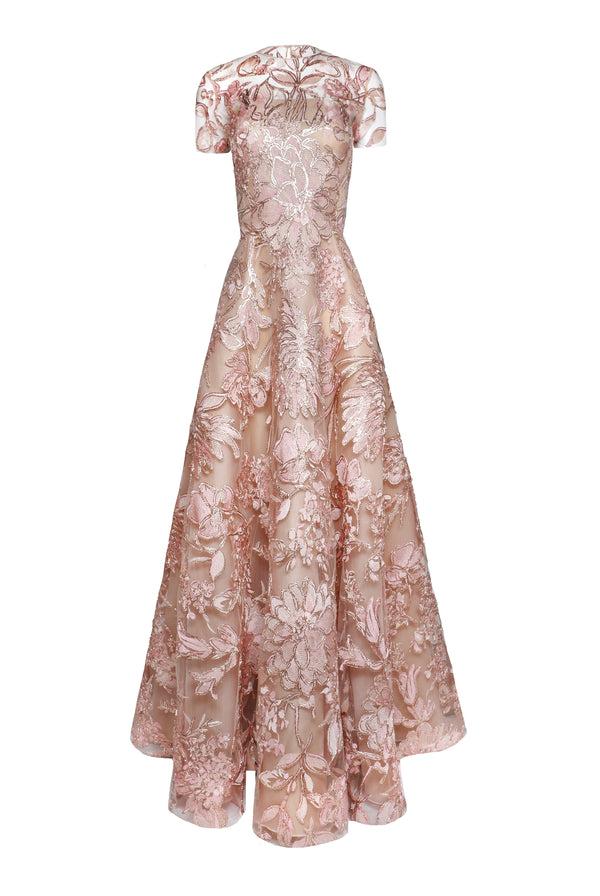 Naeem Khan Raffia Short Sleeve Gown