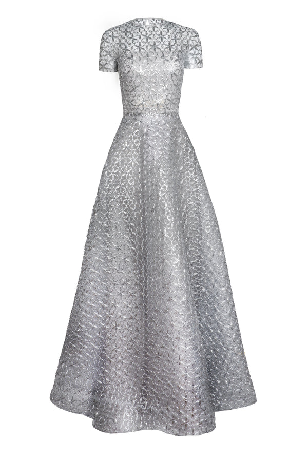 Naeem Khan Raffia Short Sleeve Gown