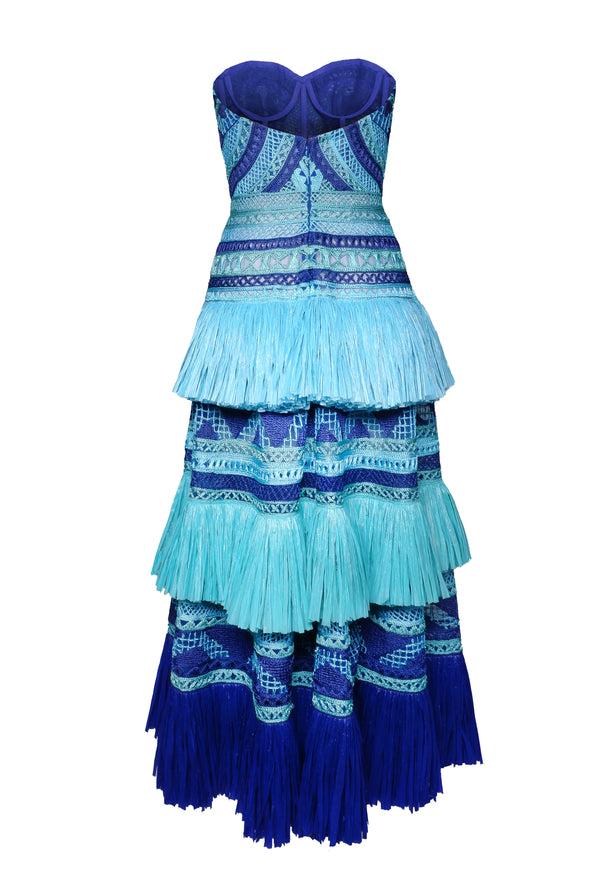 naeem Khan Raffia Strapless Cocktail Dress