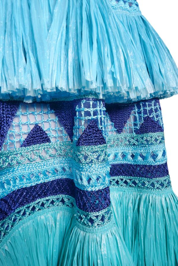 naeem Khan Raffia Strapless Cocktail Dress