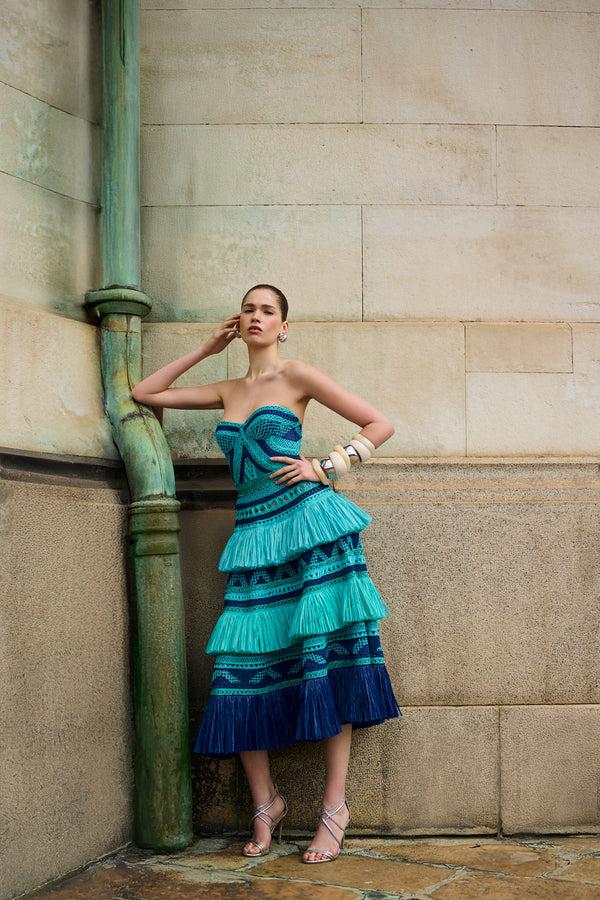 naeem khan Raffia Strapless Cocktail Dress