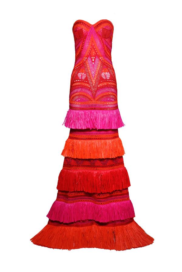 Naeem Khan Raffia Strapless Fit And Flare Gown