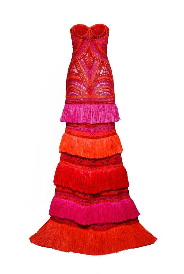 Naeem Khan Raffia Strapless Fit And Flare Gown