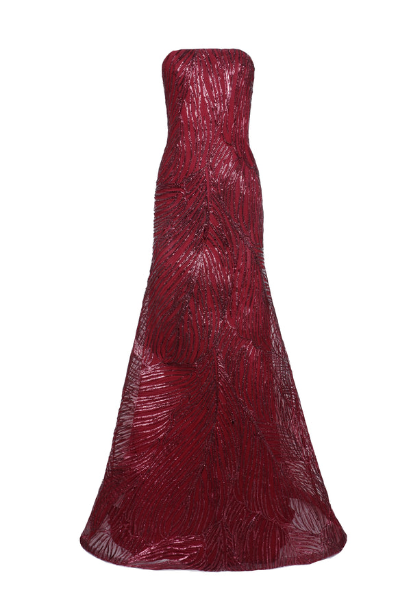 Naeem Khan Raffia Strapless Fit And Flare Gown