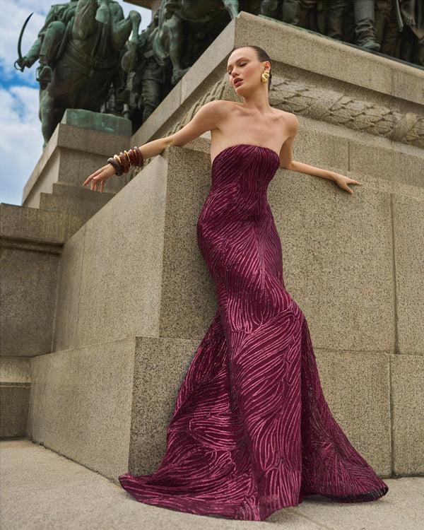 naeem khan Raffia Strapless Fit and Flare Gown