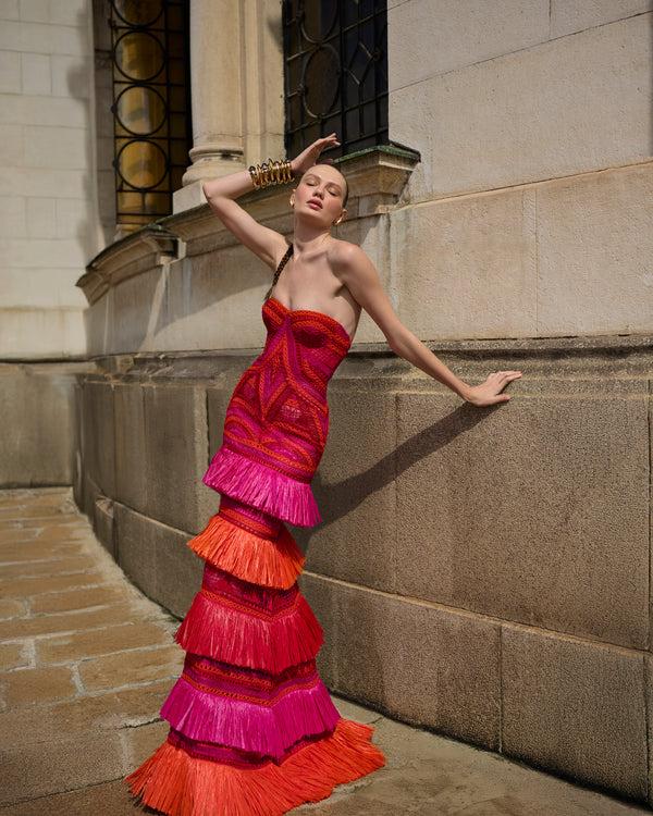 naeem khan Raffia Strapless Fit and Flare Gown