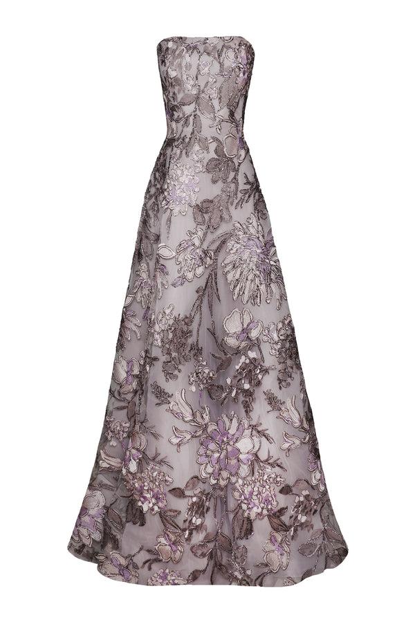 Naeem Khan RAFFIA STRAPLESS FULL SKIRT GOWN
