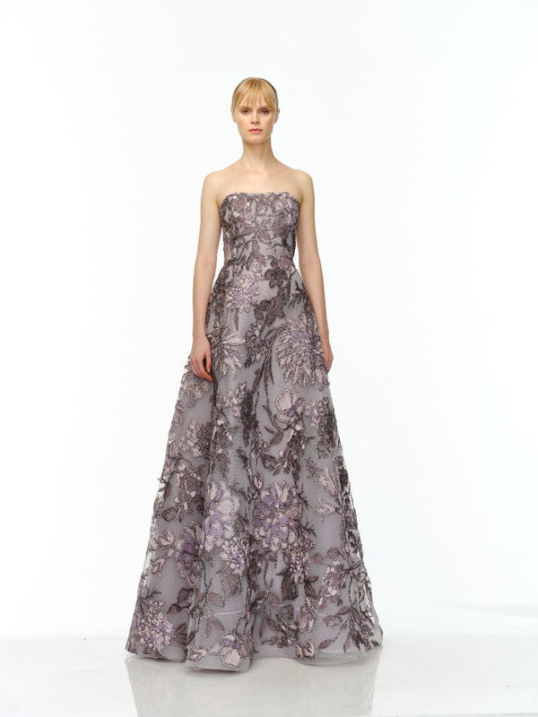 naeem khan RAFFIA STRAPLESS FULL SKIRT GOWN