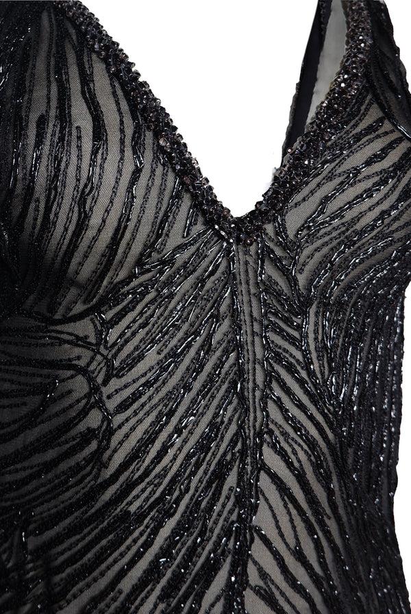 Naeem Khan RAFFIA V-NECK FIT-AND-FLARE GOWN