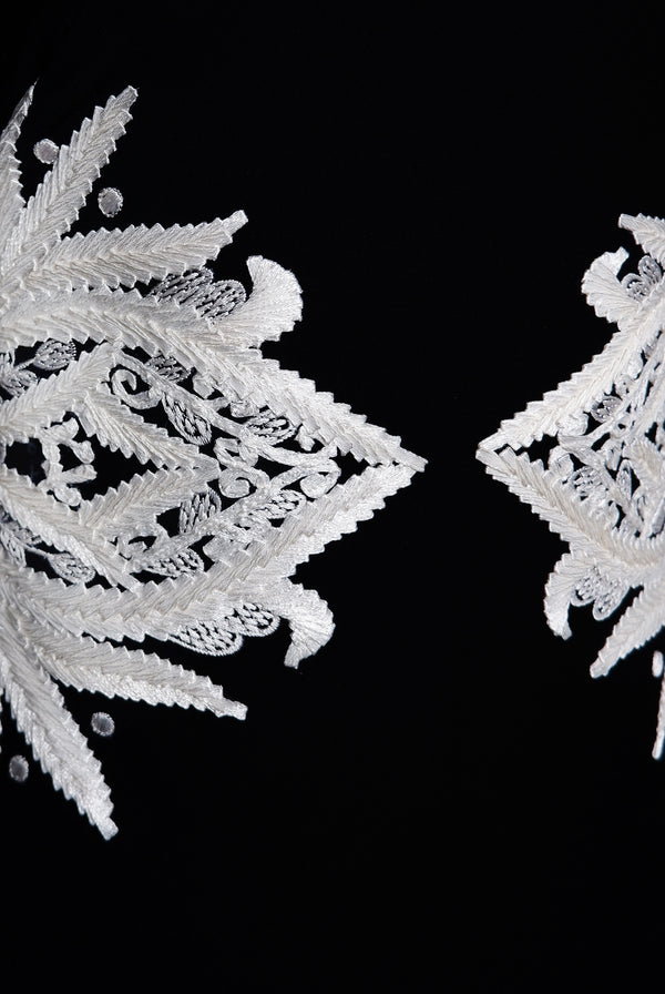 Naeem Khan RIBBON EMBROIDERED LONG SLEEVE DRESS