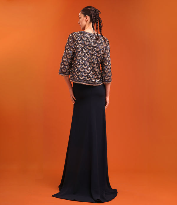 Naeem Khan SCALLOP BEADED SWING JACKET