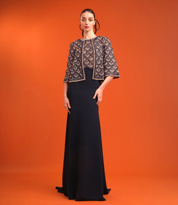 naeem khan SCALLOP BEADED SWING JACKET