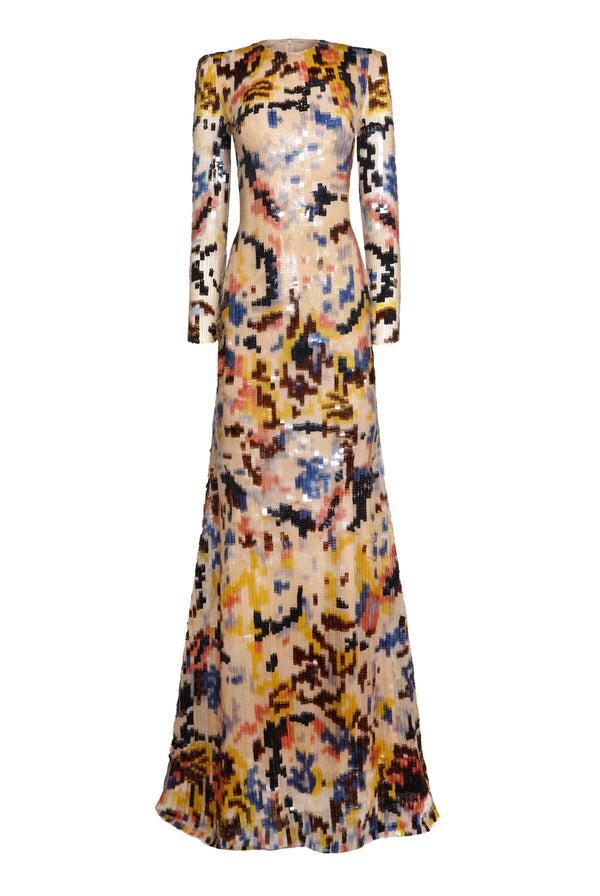 Naeem Khan Sequin Long Sleeve Gown