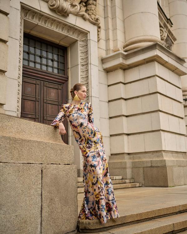 naeem khan Sequin Long Sleeve Gown