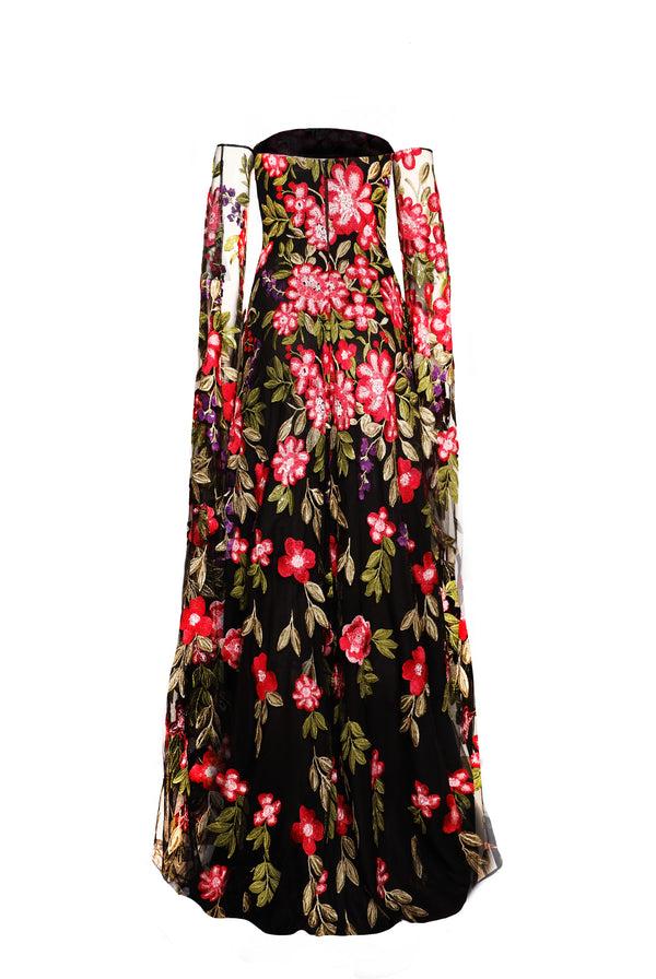 Naeem Khan STRAPLESS GOWN WITH CASCADING SLEEVES