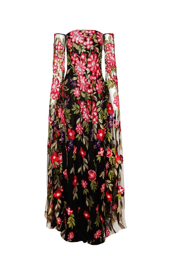 naeem khan STRAPLESS GOWN WITH CASCADING SLEEVES