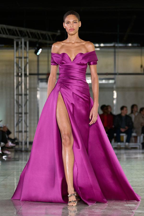naeem khan STRAPLESS PLEATED MIKADO GOWN