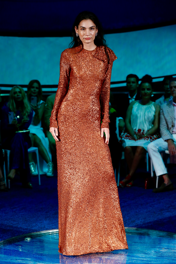 Naeem Khan Stretch Sequin Bow Detail Gown